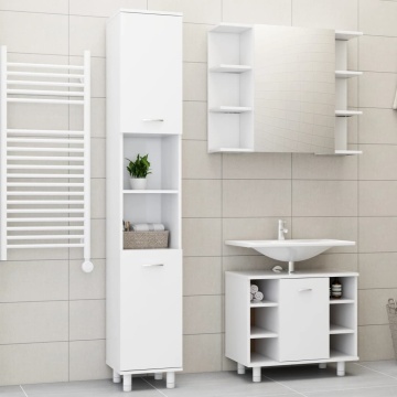 Set mobilier de baie, 3 piese, alb, lemn prelucrat - Img 1