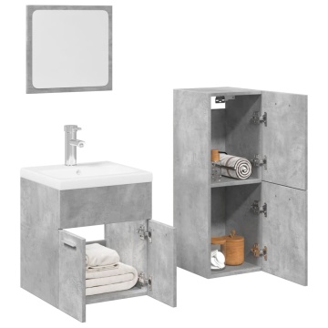 Set mobilier de baie, 3 piese, gri beton, lemn compozit - Img 1