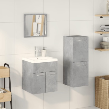 Set mobilier de baie, 3 piese, gri beton, lemn compozit - Img 3