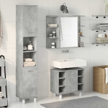 Set mobilier de baie, 3 piese, gri beton, lemn compozit - Img 3