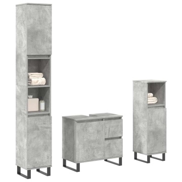 Set mobilier de baie, 3 piese, gri beton, lemn compozit - Img 1
