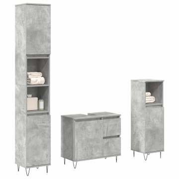 Set mobilier de baie, 3 piese, gri beton, lemn compozit - Img 1