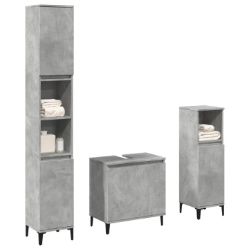 Set mobilier de baie, 3 piese, gri beton, lemn compozit - Img 1