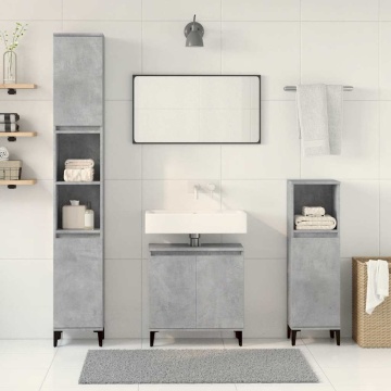 Set mobilier de baie, 3 piese, gri beton, lemn compozit - Img 3