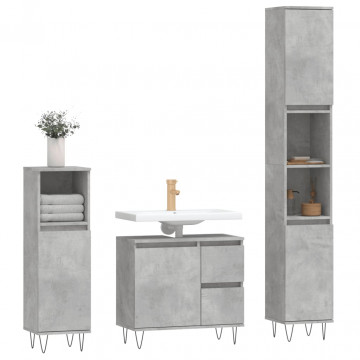 Set mobilier de baie, 3 piese, gri beton, lemn compozit - Img 3