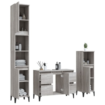 Set mobilier de baie, 3 piese, gri sonoma, lemn prelucrat - Img 4