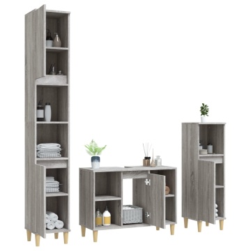 Set mobilier de baie, 3 piese, gri sonoma, lemn prelucrat - Img 4