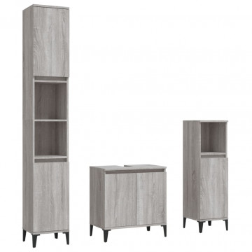 Set mobilier de baie, 3 piese, gri sonoma, lemn prelucrat - Img 2