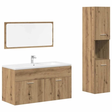 Set mobilier de baie, 3 piese, stejar artizanal, lemn prelucrat - Img 2