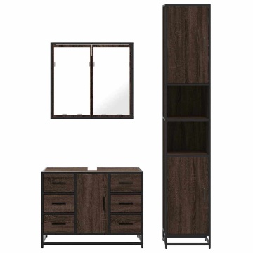 Set mobilier de baie, 3 piese, stejar maro, lemn prelucrat - Img 8