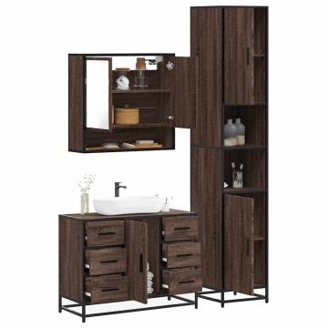 Set mobilier de baie, 3 piese, stejar maro, lemn prelucrat - Img 1