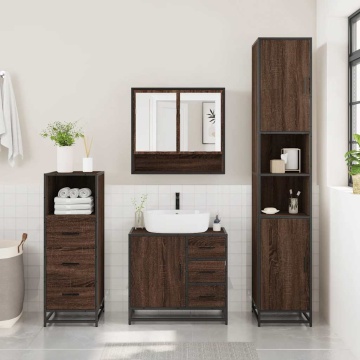 Set mobilier de baie, 3 piese, stejar maro, lemn prelucrat - Img 3