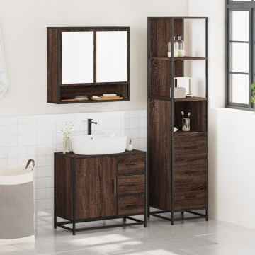 Set mobilier de baie, 3 piese, stejar maro, lemn prelucrat - Img 3