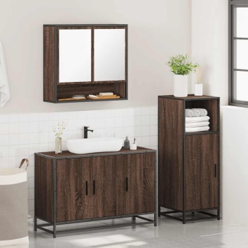 Set mobilier de baie, 3 piese, stejar maro, lemn prelucrat - Img 4