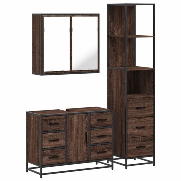 Set mobilier de baie, 3 piese, stejar maro, lemn prelucrat - Img 2