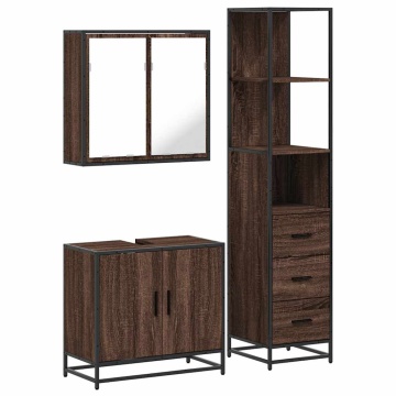 Set mobilier de baie, 3 piese, stejar maro, lemn prelucrat - Img 2