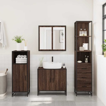 Set mobilier de baie, 3 piese, stejar maro, lemn prelucrat - Img 4