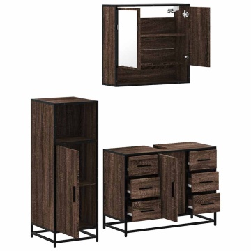Set mobilier de baie, 3 piese, stejar maro, lemn prelucrat - Img 5