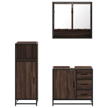 Set mobilier de baie, 3 piese, stejar maro, lemn prelucrat - Img 8