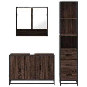 Set mobilier de baie, 3 piese, stejar maro, lemn prelucrat - Img 8