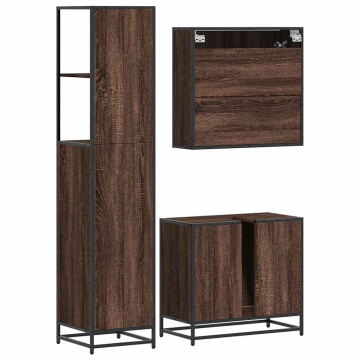 Set mobilier de baie, 3 piese, stejar maro, lemn prelucrat - Img 6