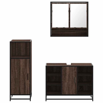 Set mobilier de baie, 3 piese, stejar maro, lemn prelucrat - Img 8