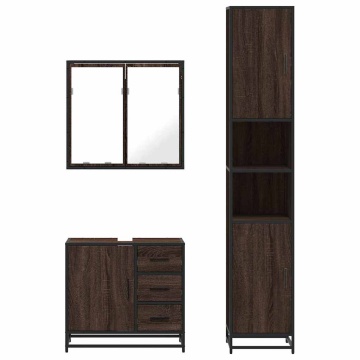 Set mobilier de baie, 3 piese, stejar maro, lemn prelucrat - Img 8