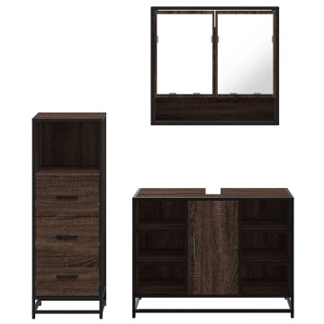 Set mobilier de baie, 3 piese, stejar maro, lemn prelucrat - Img 8