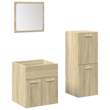 Set mobilier de baie, 3 piese, stejar sonoma, lemn prelucrat - Img 2