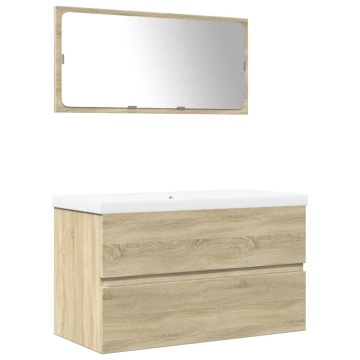 Set mobilier de baie, 3 piese, stejar sonoma, lemn prelucrat - Img 2