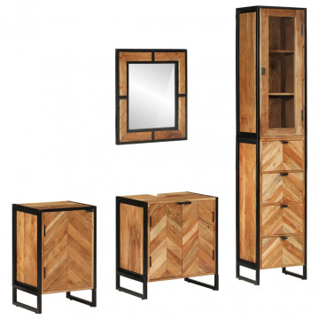 Set mobilier de baie, 4 piese, fier și lemn masiv de acacia - Img 1