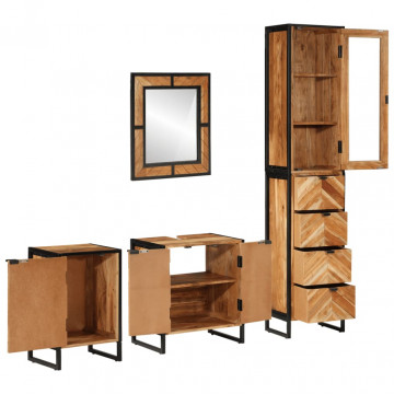 Set mobilier de baie, 4 piese, fier și lemn masiv de acacia - Img 2