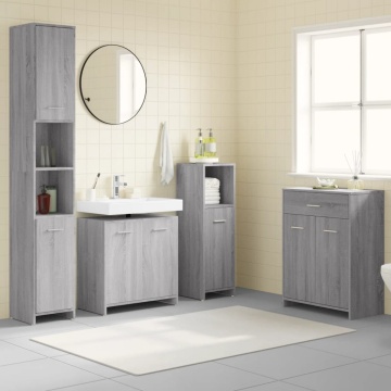 Set mobilier de baie, 4 piese, gri sonoma, lemn prelucrat - Img 1