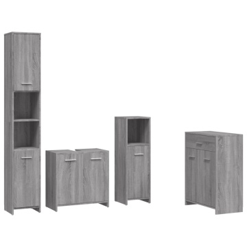 Set mobilier de baie, 4 piese, gri sonoma, lemn prelucrat - Img 2