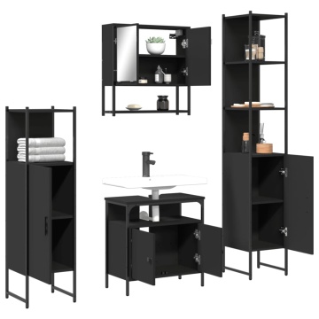 Set mobilier de baie, 4 piese, negru, lemn prelucrat - Img 4