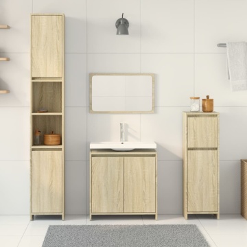 Set mobilier de baie, 4 piese, stejar sonoma, lemn prelucrat - Img 3