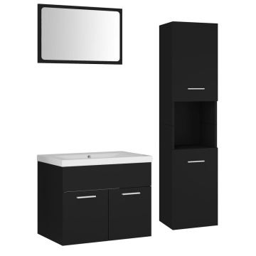Set mobilier de baie, negru, lemn prelucrat - Img 2