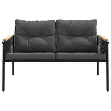 Set mobilier de balcon, 5 piese, cu perne, negru, oțel - Img 4