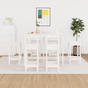 Set mobilier de bar, 7 piese, alb, lemn masiv de pin - Img 1