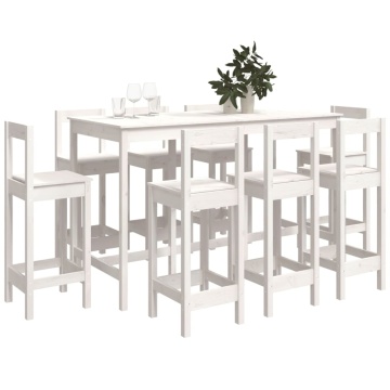 Set mobilier de bar, 9 piese, alb, lemn masiv de pin - Img 6