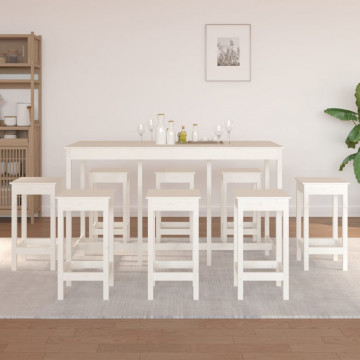 Set mobilier de bar, 9 piese, alb, lemn masiv de pin - Img 1