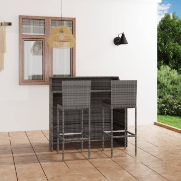 Set mobilier de bar de grădină cu perne, 3 piese, gri - Img 1