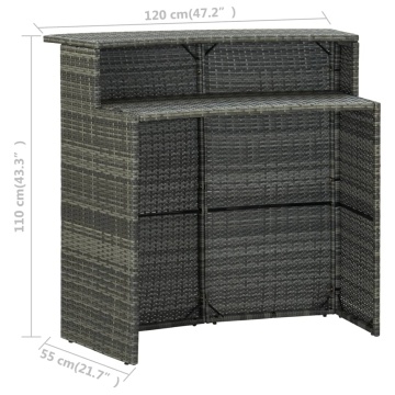 Set mobilier de bar de grădină cu perne, 3 piese, gri - Img 7