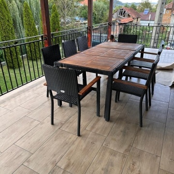 Set mobilier de exterior, 9 piese negru, poliratan, lemn acacia - Img 8