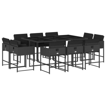 Set mobilier de exterior cu perne, 11 piese, negru, poliratan - Img 2