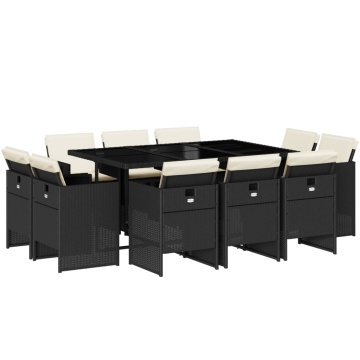 Set mobilier de exterior cu perne, 11 piese, negru, poliratan - Img 2