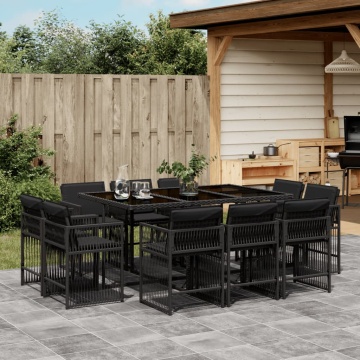 Set mobilier de exterior cu perne, 11 piese, negru, poliratan - Img 1