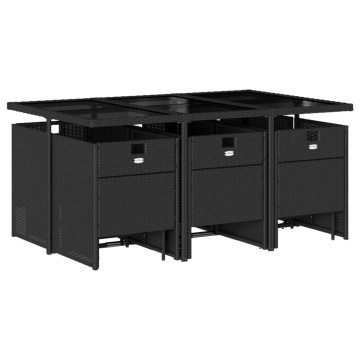 Set mobilier de exterior cu perne, 11 piese, negru, poliratan - Img 3