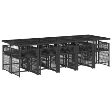 Set mobilier de exterior cu perne, 11 piese, negru, poliratan - Img 3