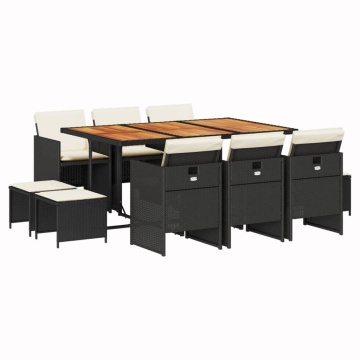Set mobilier de exterior cu perne, 11 piese, negru, poliratan - Img 2